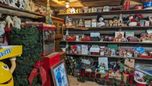 Inside of Holiday Memories Shop - Selection of Inventory including Santas, Angels, and other Christmas decor
