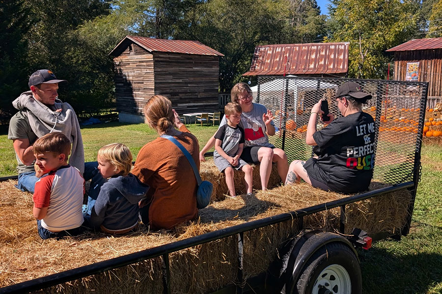 family on tractor ride
