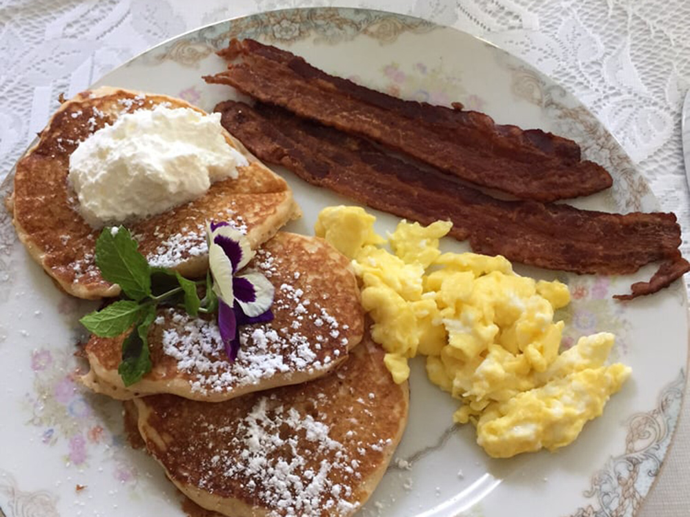 Pancakes, eggs, bacon